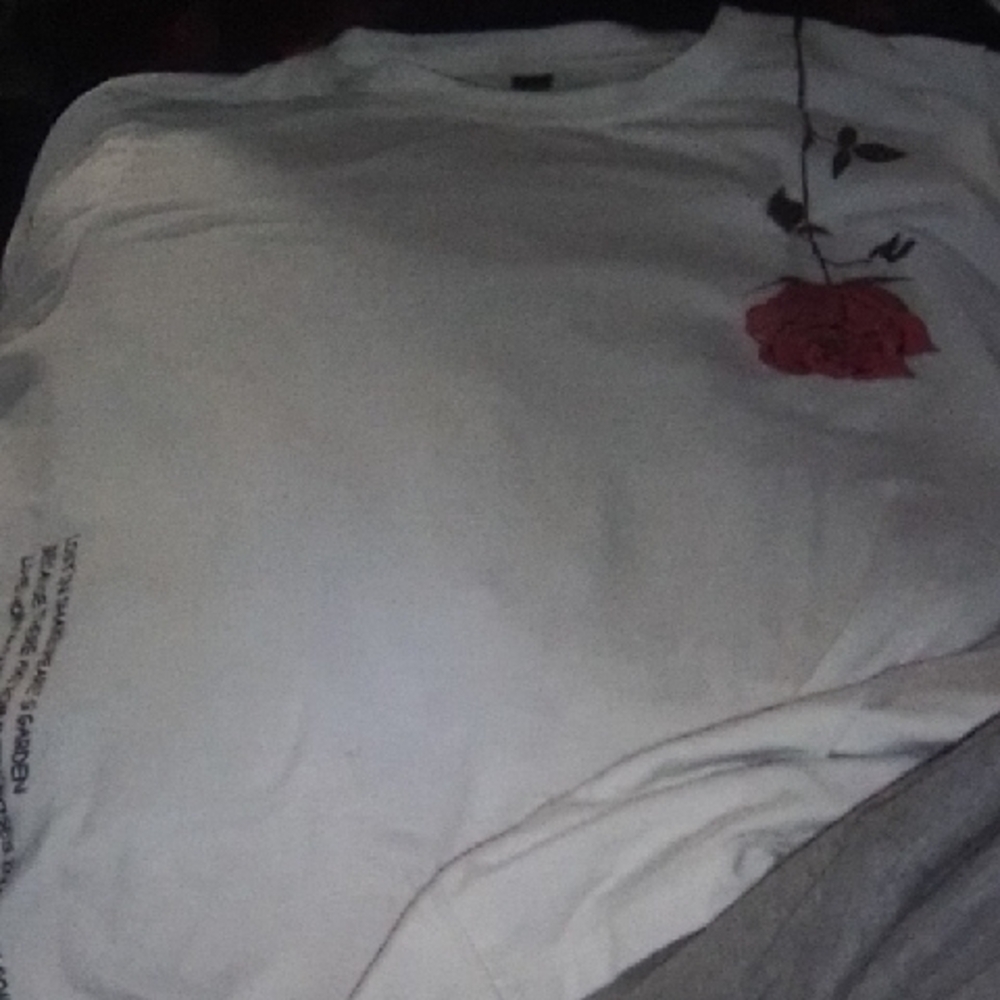 White T-Shirt with Red Rose Design